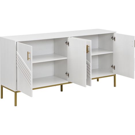 Aparador moderno de 4 puertas blanco y dorado, MDF con patas de metal, 160 x 40 x 80,5 cm (1/5)