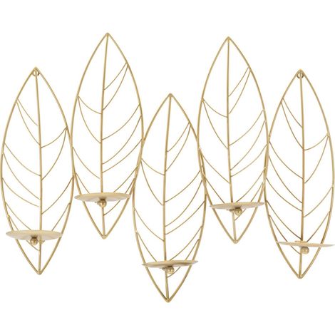 Portacandele da muro Leaf in ferro dorato CM 66x14x56