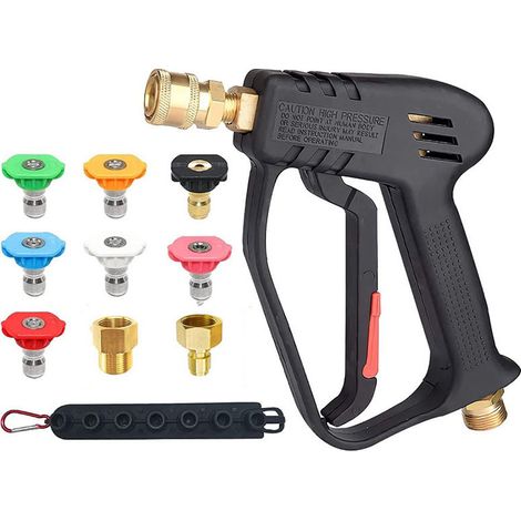 Pistolet court pour nettoyeur haute pression, 5 buses, tige coudée d'extension de 7 pouces, connecteur M22, remplacement de l'eau chaude et froide（1pc） (1/5)