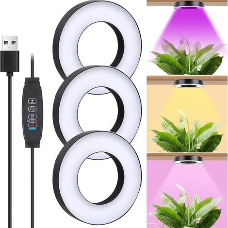 Lampe de croissance LED- 3 modes d'éclairage et 10 niveaux de luminosité- Avec minuterie de 3/9/12 heures - Lumière pour plantes d'intérieur - Noir - 3 têtes [Classe énergétique C] (1/5)