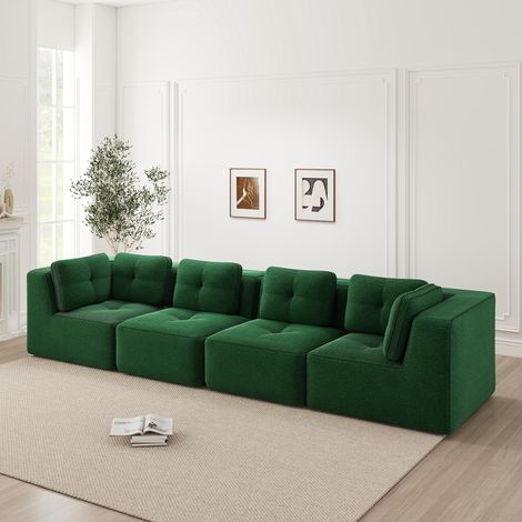 Canapé modulable pour salon, sans montage, confortable canapé quatre places avec assise profonde, coussins moelleux et revêtement en velours côtelé. Aucun assemblage requis. Conception antidérapante. (1/5)