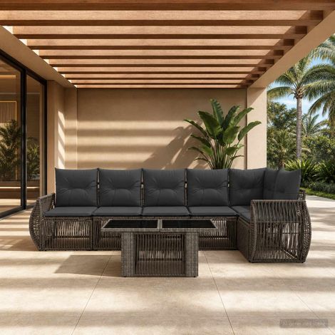 vidaXL Set Divano da Giardino 7 pz Grigio e Grigio Scuro polyrattan (1/5)