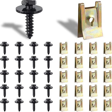 écrous à tôle - écrous à ressort et vis de carrosserie de type U - Clip d'aile - Écrous de fixation pour garde-boue, protection du dessous de caisse - Convient pour voiture (1/5)