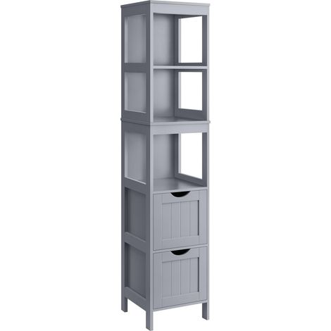 VASAGLE Mobile da Bagno, Mobiletto da Bagno con 2 Cassetti, 3 Ripiani Aperti, Mobiletto Salvaspazio per Bagno Soggiorno Cucina, Stile Moderno, Grigio Tortora BBC066G02 (1/5)