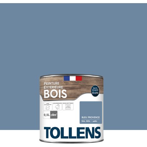 Tollens – Peinture bois extérieur satin bleu provence RAL 5014 0,5L – Ultra résistante aux intempéries – Rendement 16m²/L – Application directe sans sous-couche