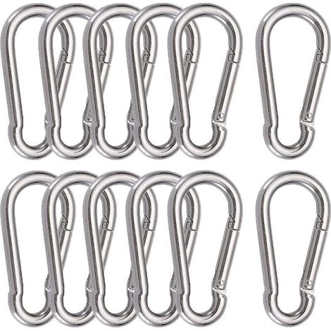 12 Stück M6-Karabiner, Edelstahl 304, federbelastete Schnapphaken zum Aufhängen, fester Haken, 60 x 6 mm (1/5)
