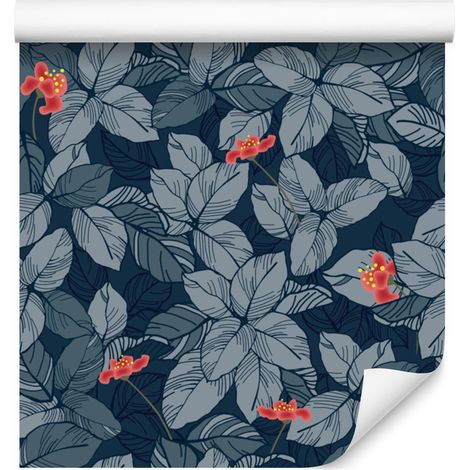 Papel pintado de flores y hojas para salón y dormitorio, 50x1000 cm. (1/5)