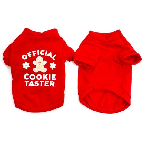 T-shirt de Noël pour chien, vêtements de fête pour animaux de compagnie (Bichon, Poméranien, etc.), tailles XS à XS - T-shirt bonhomme en pain d'épice rouge (1/4)