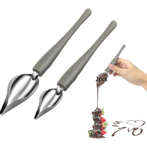 Cuillère À Décorer - Cuillère À Sauce En Acier Inoxydable Forme Stylo - Pour Décoration Pâtisserie Chocolat Glace - Lot De 2 (1/5)