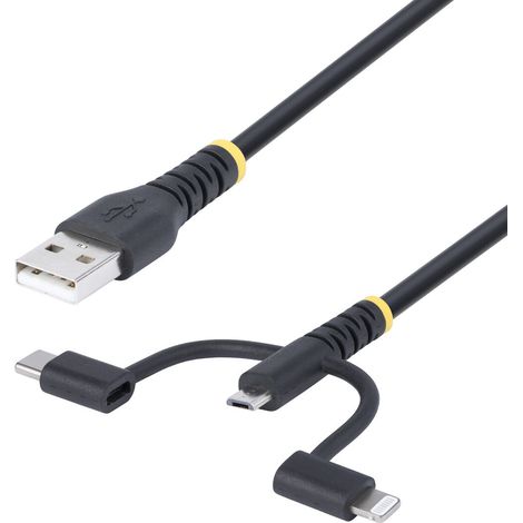 StarTech.com Cavo di Ricarica USB robusto da 1m, Da USB a Lightning/Micro-USB/Tipo-C, certificato Apple MFi, rivestimento in aramide, cavo universale di ricarica USB 3 in 1 per iPhone/iPad/Android (1/5)