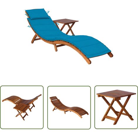 INLIFE Chaise longue de jardin avec table et coussin Bois d'acacia (1/5)