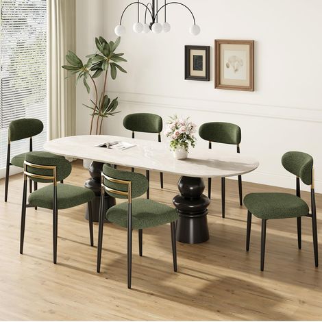 Chaises Salle A Manger, Lot de 6 Chaises de Salle à Manger Ergonomiques, Soutien Lombaire et Dossier Incurvé pour Un Confort Longue Durée, Design Moderne pour Cuisine et Salon, Vert (1/5)