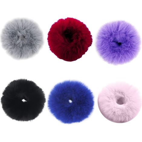 Scrunchie En Fourrure Synthétique - Élastique Pour Cheveux Fluffy - Accessoire Coiffure Féminin - Lot De 6 Pièces (1/5)