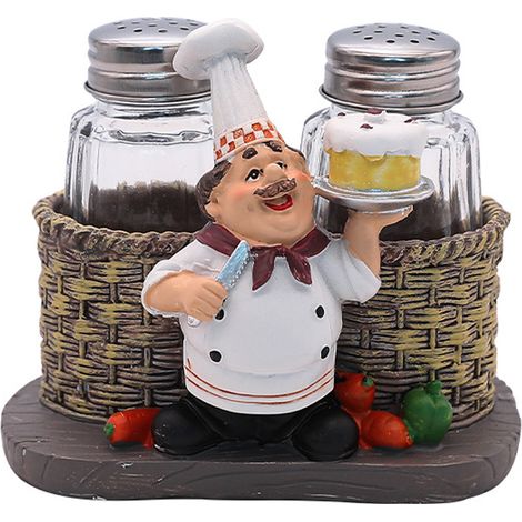 1 Ensemble salière et poivrière, statuette chef cuisinier, résine, support verre, décoration cuisine restaurant（Q3 : Nouveaux produits pour le mois d'août） (1/5)