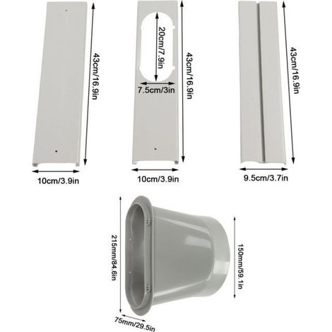 Kit Fenetre Climatiseur Portable - Adaptateur Universel 150 Mm - Pour Portes Coulissantes - Hauteur Reglable 43 A 140 Cm - 4 Deflecteurs (1/5)
