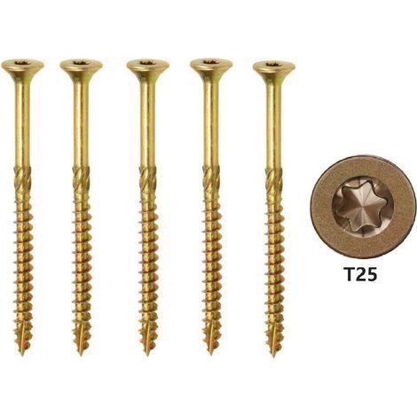 GENERIC-4.5mm Vis À Bois T25 Autotaraudeuses En Acier Au Carbone Torx Jaune Avec Tête Plate Zinguée À Usage Multiple Pour Le Bois (100 Pièces) Taille : 4.5mm X 45mm (1/4)