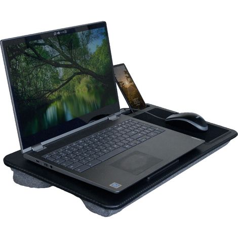 Support ordinateur avec tapis de souris et support téléphone - Carbone - Noir / Gris (1/5)