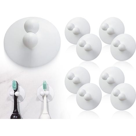 Lot de 8 Porte-brosses à Dents,Porte-Brosse à Dents étanche,Ventouse,Porte-Brosse à Dents électrique,Porte-Rasoir,Crochet pour Brosse à Dents,Support de Prise, sans Perforation(Blanc) (1/5)