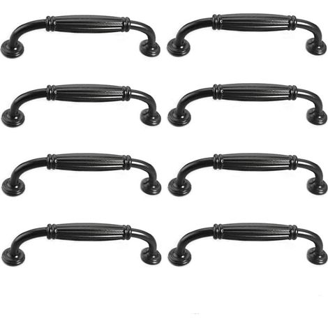8er-Pack Europäische Vintage-Schranktürgriffe – Antike Schubladengriffe für Küche, Schlafzimmer – Lochabstand 96 mm – Schwarz