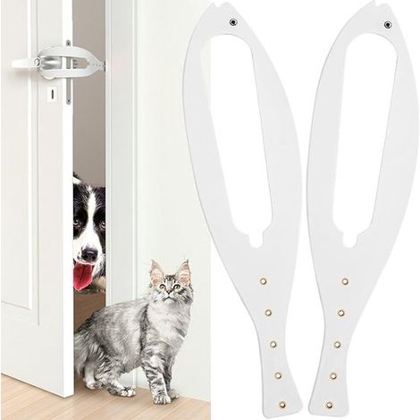 Tope para puerta de gato, 2 piezas, Gatera, Cerradura para puerta de gato, Gatera, Fácil de instalar, armarios y despensas, Negro, blanco (1/5)