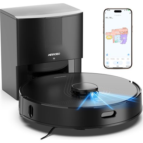 Aspirateur Robot Laveur 8000 Pa AIRROBO Q20+, Cartographie LiDAR, 150min Autonomie, Capacité 75 Jours, Grand sac à poussière de 3,5L