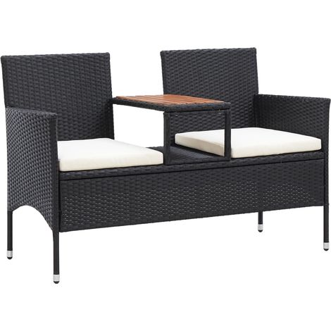 Banc de jardin 2places et table à thé 143cm Résine tressée Noir (1/5)