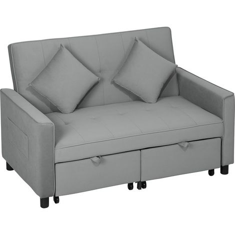 Canapé d’angle en L convertible 2 places en velours, dossier réglable, 140.5 x 90.5 x 89 cm, gris, design moderne (1/5)