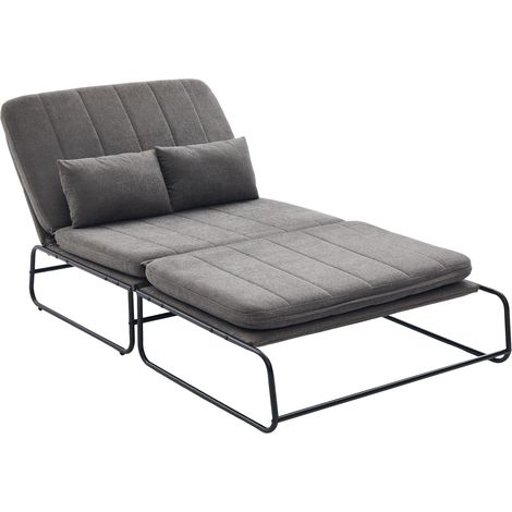 Sofá convertible con estructura metálica, 2 plazas, chenilla gris, con bolsillos laterales (1/5)