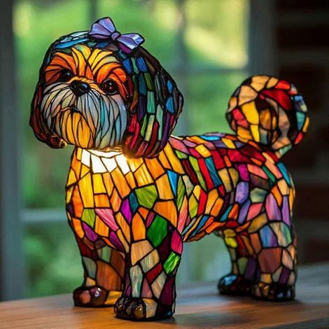 Dekorative LED-Hunde-Stehlampe, Tier-Nachtlicht mit Hundemotiv, Tischlampe für Wohn- und Schlafzimmer, Welpen-Kunstdesign, warmes Licht für Zuhause. (1/2)