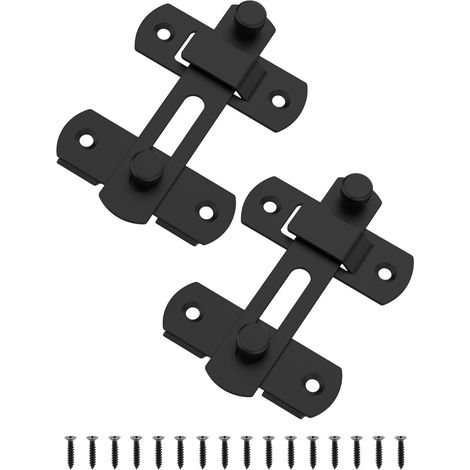 (2 pièces, noir) Verrou de porte coulissante de style grange, verrous de portail en acier inoxydable, verrou tournant, verrou de sécurité pour cave à vin, salle de bain, extérieur, garage
