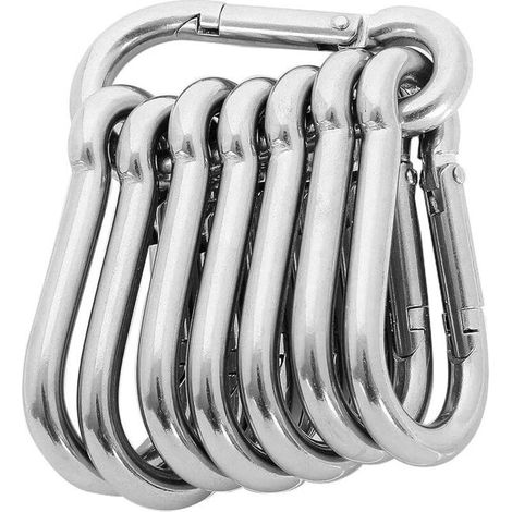 8PCS - M8 Mousqueton en Acier Inoxydable 304 - Mousqueton INOX 80mm de Fixation Capacité de Charge de 500 kg/1100 LB, Crochet (1/4)