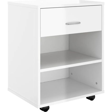 Armoire à roulettes moderne fonctionnelle 46 x 36 x 59 cm en bois d'ingénierie blanc brillant (1/5)