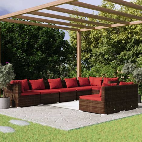 8-tlg. Garten-Lounge-Set mit Kissen Braun Poly Rattan (1/5)