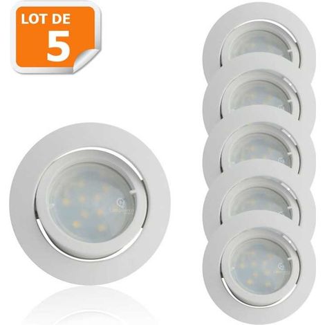 Lot de 5 Spot Led Encastrable Complete Blanc Orientable lumière Blanc Chaud eq. 50W ref.193 (1/5)