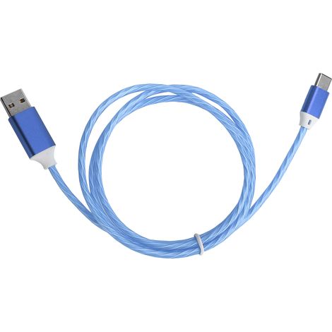 Câble USB vers Type-C, charge rapide avec LED lumineuse défilante, fil de charge USB C 3A, cordon bleu pour smartphone, tablette et appareils compatibles, longueur flexible, chargeur rapide et fiable (1/2)