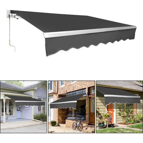 Hengda Toldo Control manual Toldo retráctil aluminio+poliéster con manivela Revestimiento PA para terraza/techo Gris 300x250cm (1/5)
