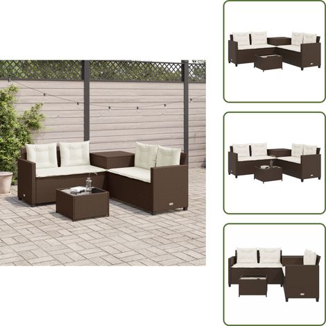 The Living Store Gartensofa in L-Form mit Tisch und Kissen Braun Poly Rattan - Gartenmöbel - Outdoor Möbel - Rattan Sofa - Lounge Set - Esszimmerset