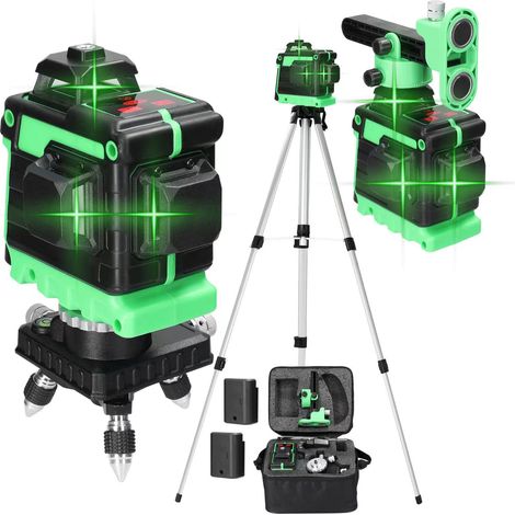 Niveau laser 360°, 4D 12 lignes, outil laser rotatif horizontal et vertical, fonction de nivellement automatique, batterie rechargeable, trépied.