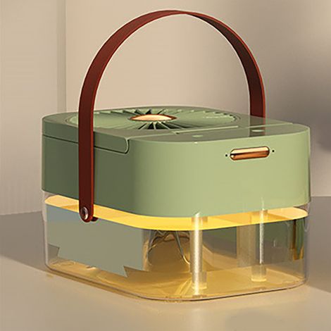 Ventilateur de bureau brumisateur pliable et silencieux avec veilleuse intégrée, idéal pour la maison, les voyages et le bureau (vert). (1/5)