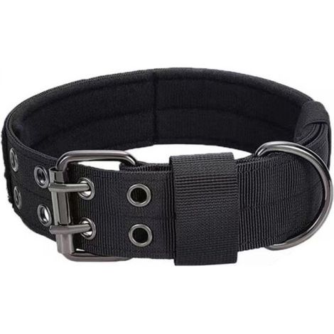 1PC Black Military Adjustable Padded Dog Collar, XL(50-60), Metal Buckle Nylon Dog Collar for Training Medium Large Dogs (1/4)
