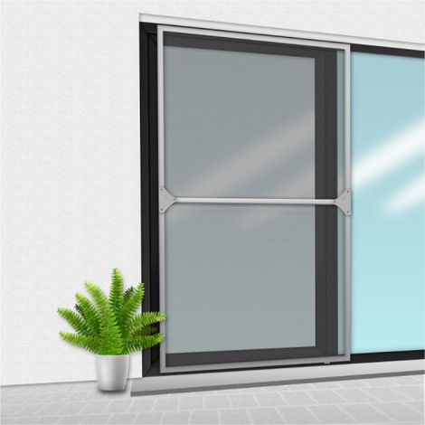 Porte moustiquaire 150x220 cm gris – Profilés en aluminium laqué – Voile en fibre de verre 120 gr/m² – Compatible portes coulissantes – Confortex
