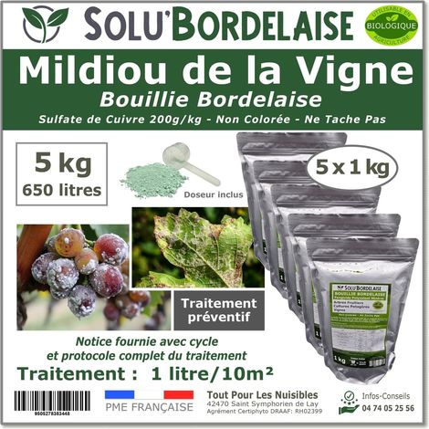 Bouillie Bordelaise Non Colorée spécial Mildiou de la vigne, SOLU'BORDELAISE - Sachet de 5 kg (1/5)