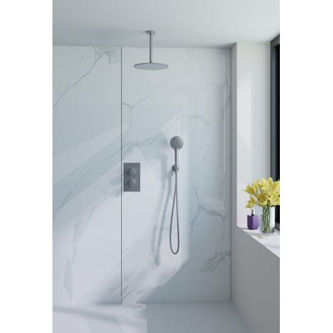 FugaFlow Eccelente Acces Ensemble de douche de tête encastré - thermostatique - bras de plafond - douche de tête 25cm - douchette ronde - flexible de