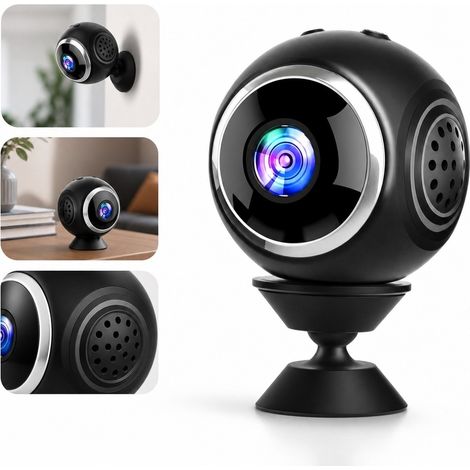 1 Mini Caméra Surveillance WiFi Sans Fil Vision Nocturne IR HD avec Carte TF et Batterie 3 x 3 x 2,6 cm pour Sécurité Maison Noir (1/5)