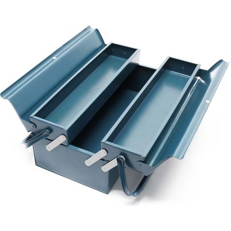 Empty toolbox 420x200x160 mm in steel with 3 compartments, tool case with handle