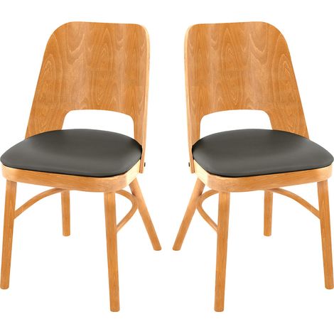 Chaise de bistrot hêtre et simili Bucarest (lot de 2) (1/5)