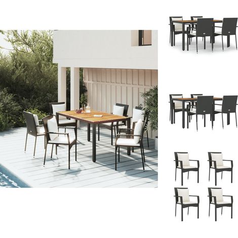 Gartenmöbel-Sets - Living 5-tlg. Garten-Essgruppe mit Kissen Schwarz Poly Rattan (1/5)
