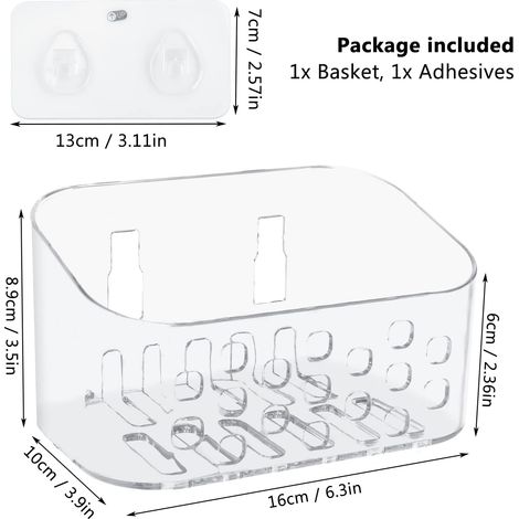 Estante para ducha, organizador de ducha sin taladro, cesta de baño de pared para baño y cocina, plástico transparente