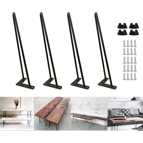 Pieds de meuble 14 pouces 35 cm pieds en épingle à cheveux en métal double pôle en acier noir 10 mm solide et durable, convient aux tables basses, tables basses, bancs, étagères, projets de bricolage (1/5)