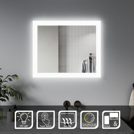 ELEGANT LED Bathroom Mirror 600x500 mm with Touch Sensor Illuminated Lights Wall Mounted Horizontal Vertical